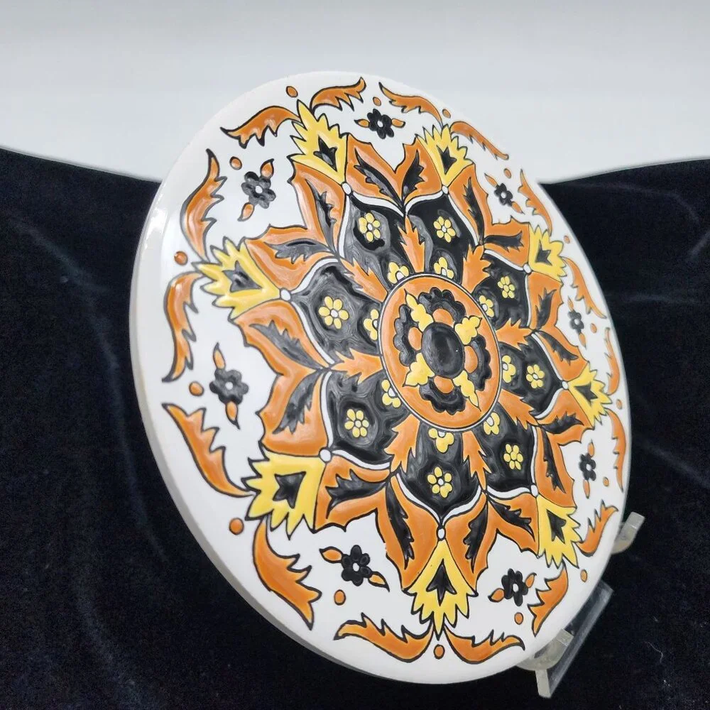 Handmade Greek Ceramic Tile By Nassos Keramik Vibrant Orange & Yellow Floral BOH